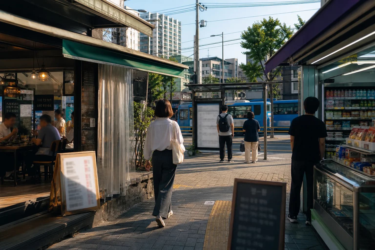식당과 교통, 편의점이 이어진 동네 거리